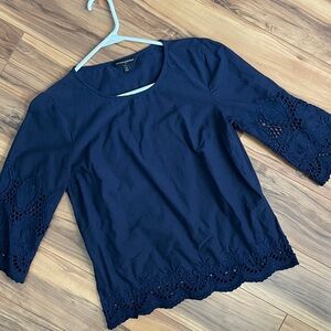 Banana Republic Midnight Blue Blouse with Lace Detail XS lightweight cotton